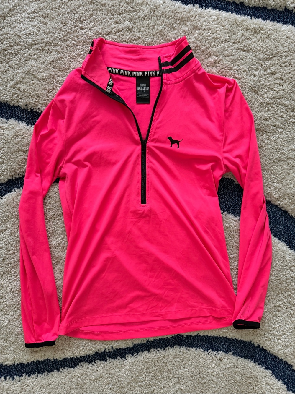 PINK Victoria's Secret Neon Pink Quarter-Zip Jacket with Black Accents